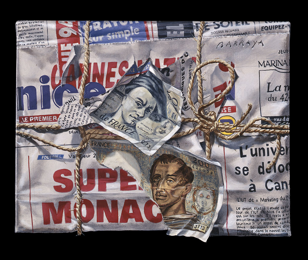 peinture liquide : Super Monac'dans du papier journal.